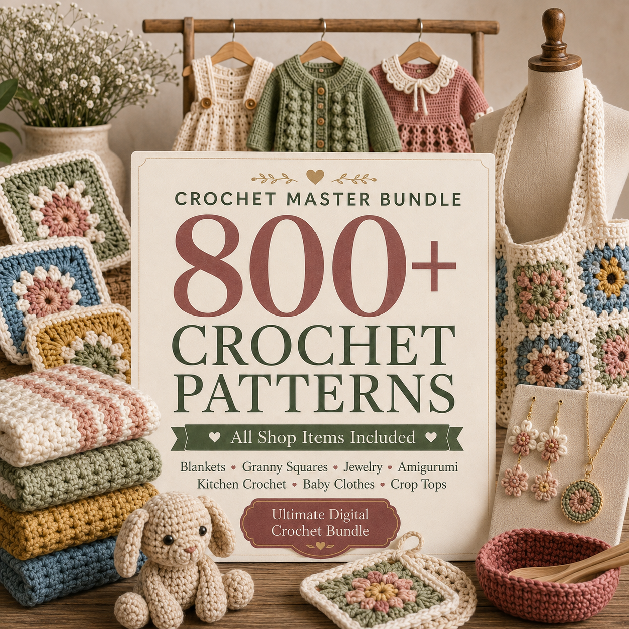 800 plus crochet patterns master bundle with blankets granny squares jewelry bags baby projects and tops