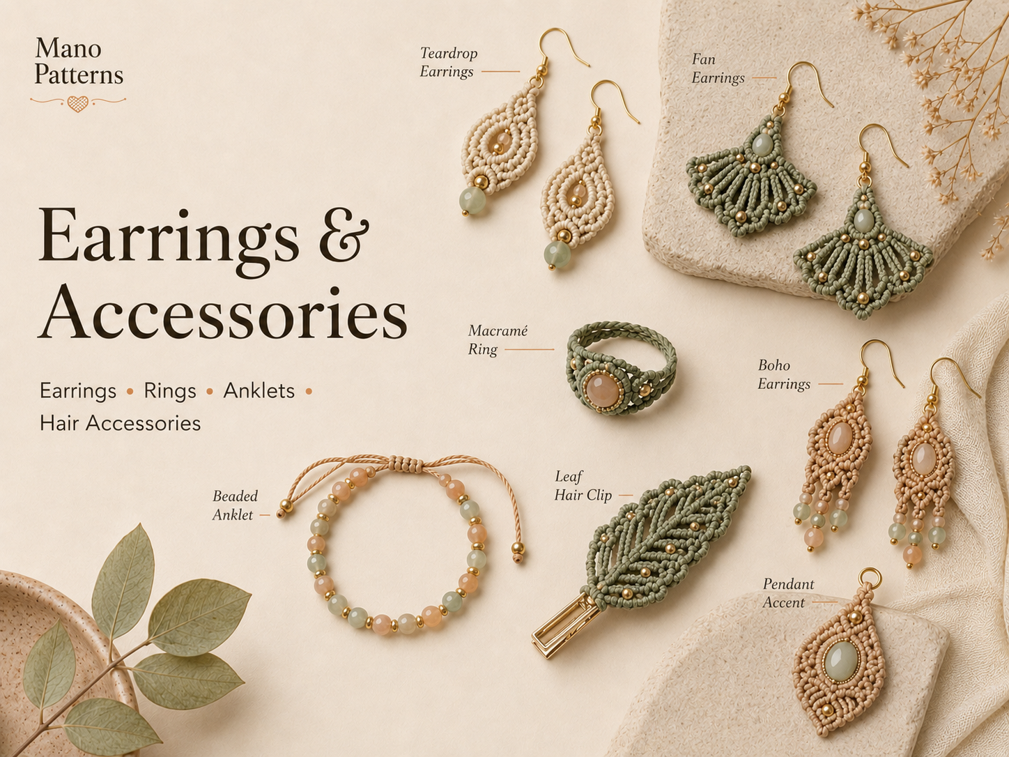 Earrings rings anklets hair accessories and small pendants