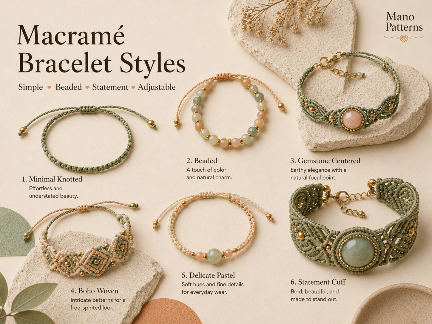 Adjustable beaded and gemstone bracelet styles