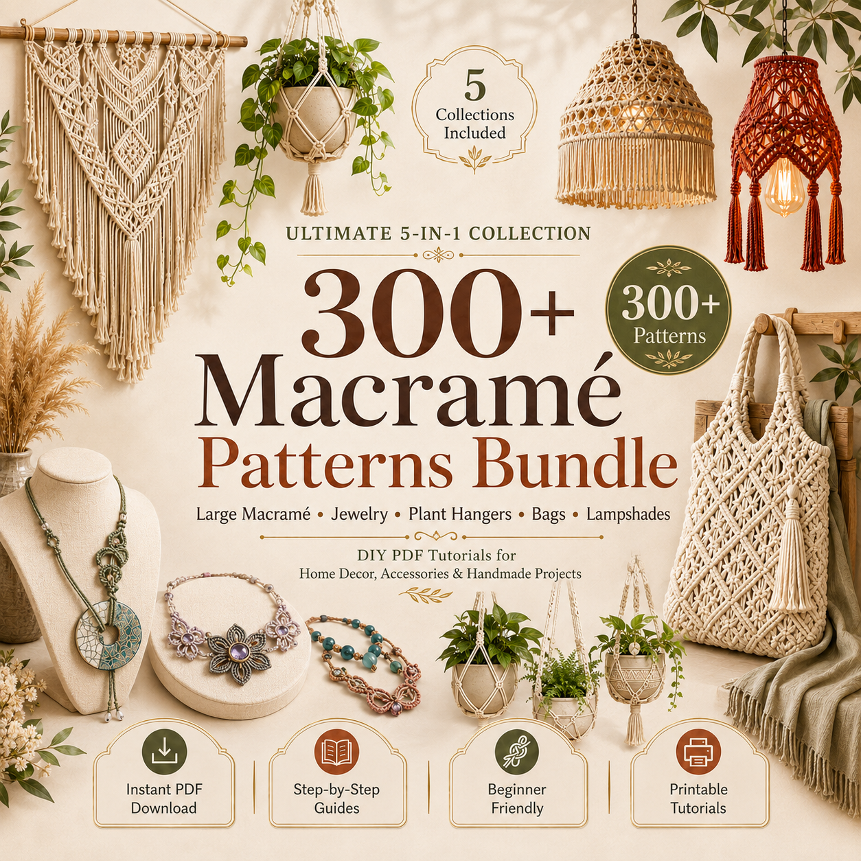 300 plus macrame patterns bundle with wall hangings plant hangers bags jewelry and lampshades