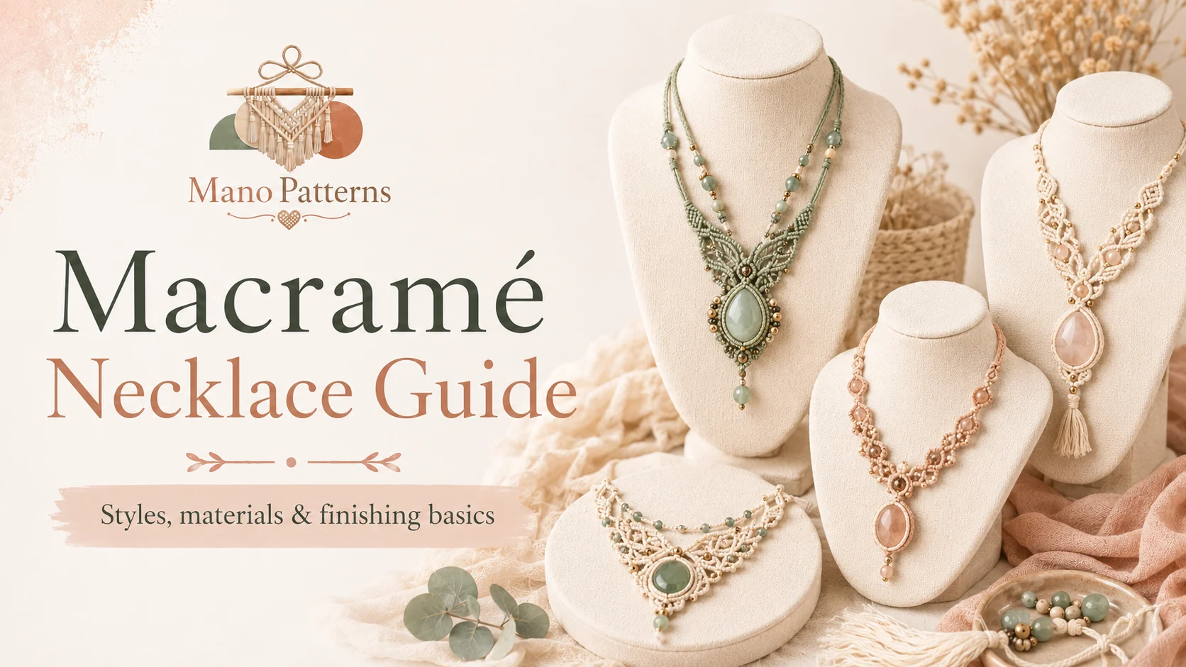 Macrame necklace patterns with handmade knotted gemstone necklaces, cord and beads