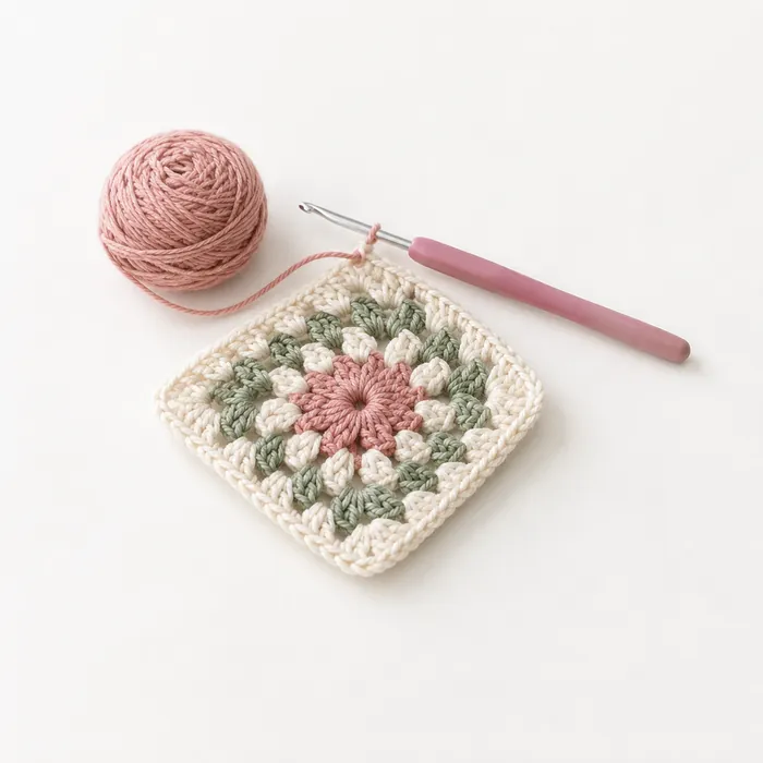 Crochet granny square yarn and hook
