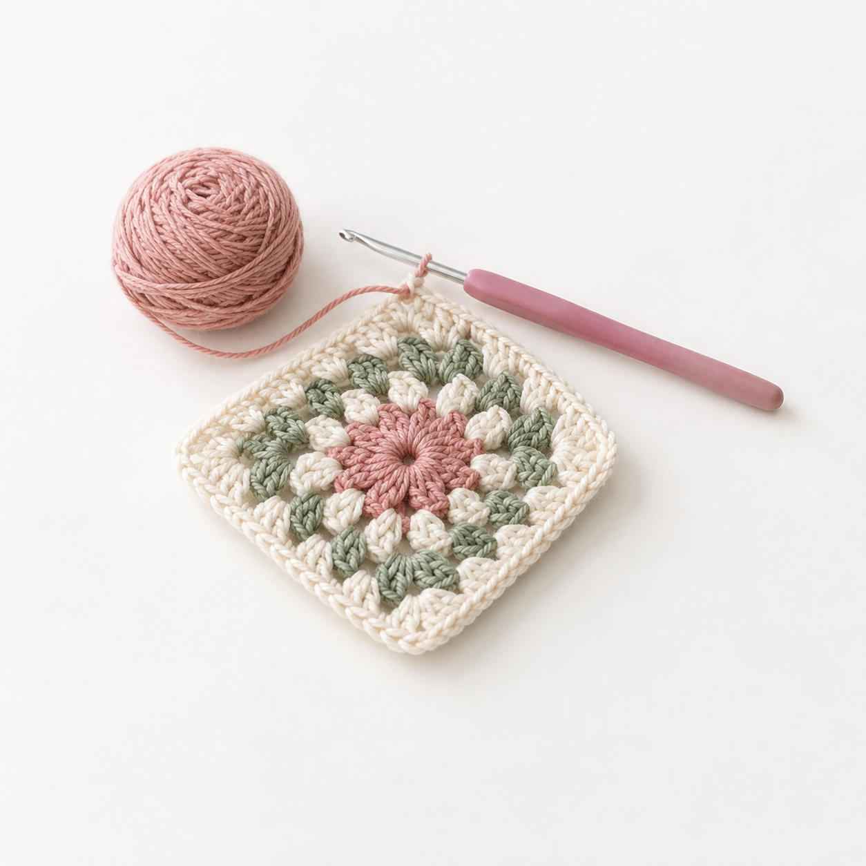 Crochet granny square yarn and hook