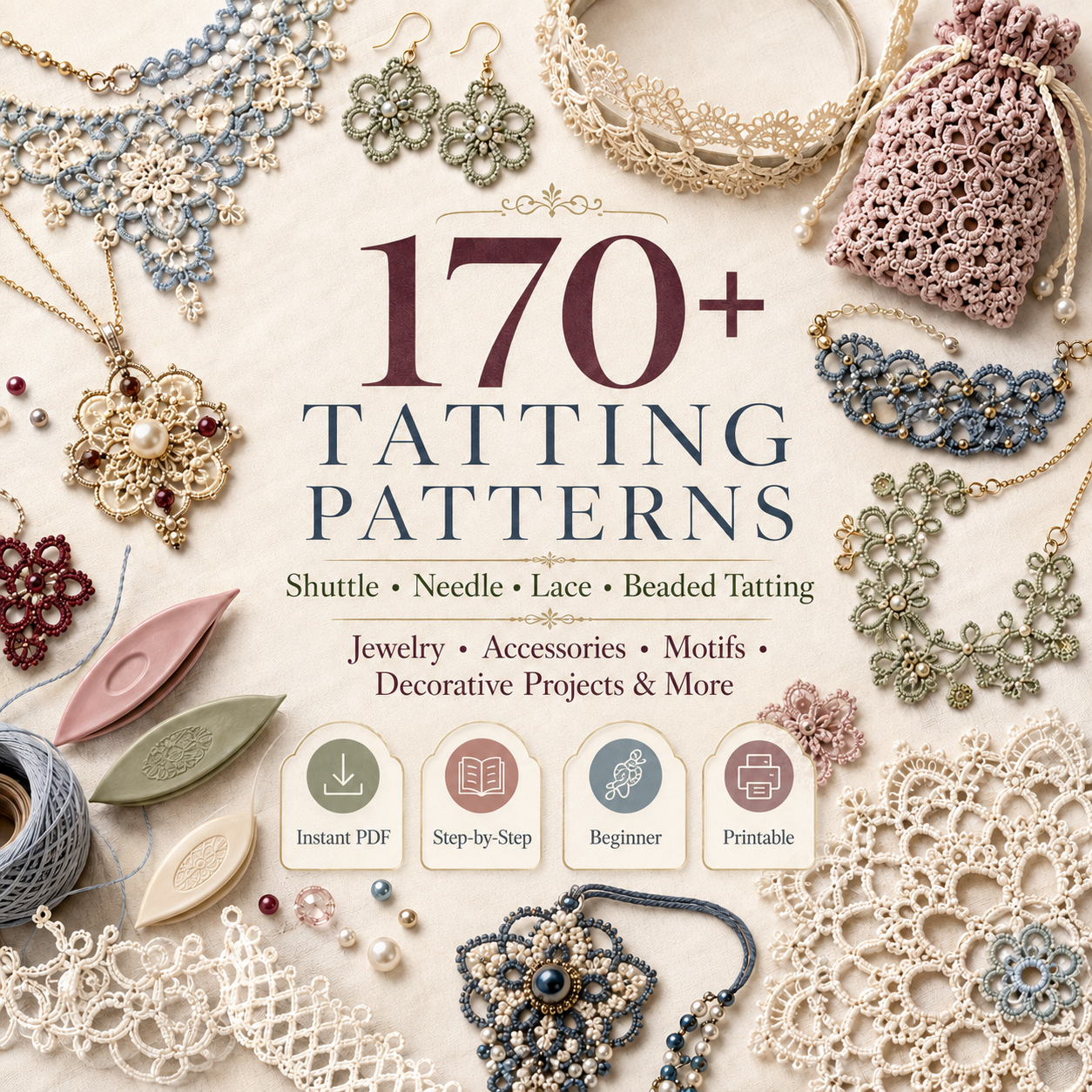 170 plus tatting patterns collection with jewelry earrings beaded projects and accessories
