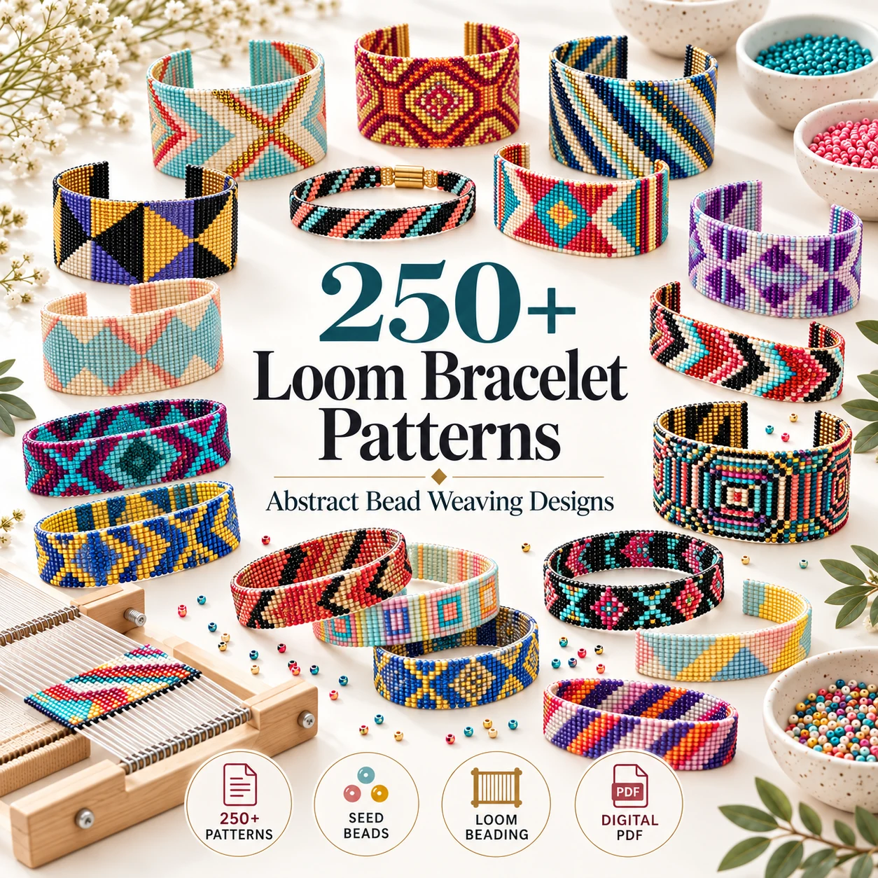 250+ bead loom bracelet patterns with geometric seed bead and Miyuki-style designs