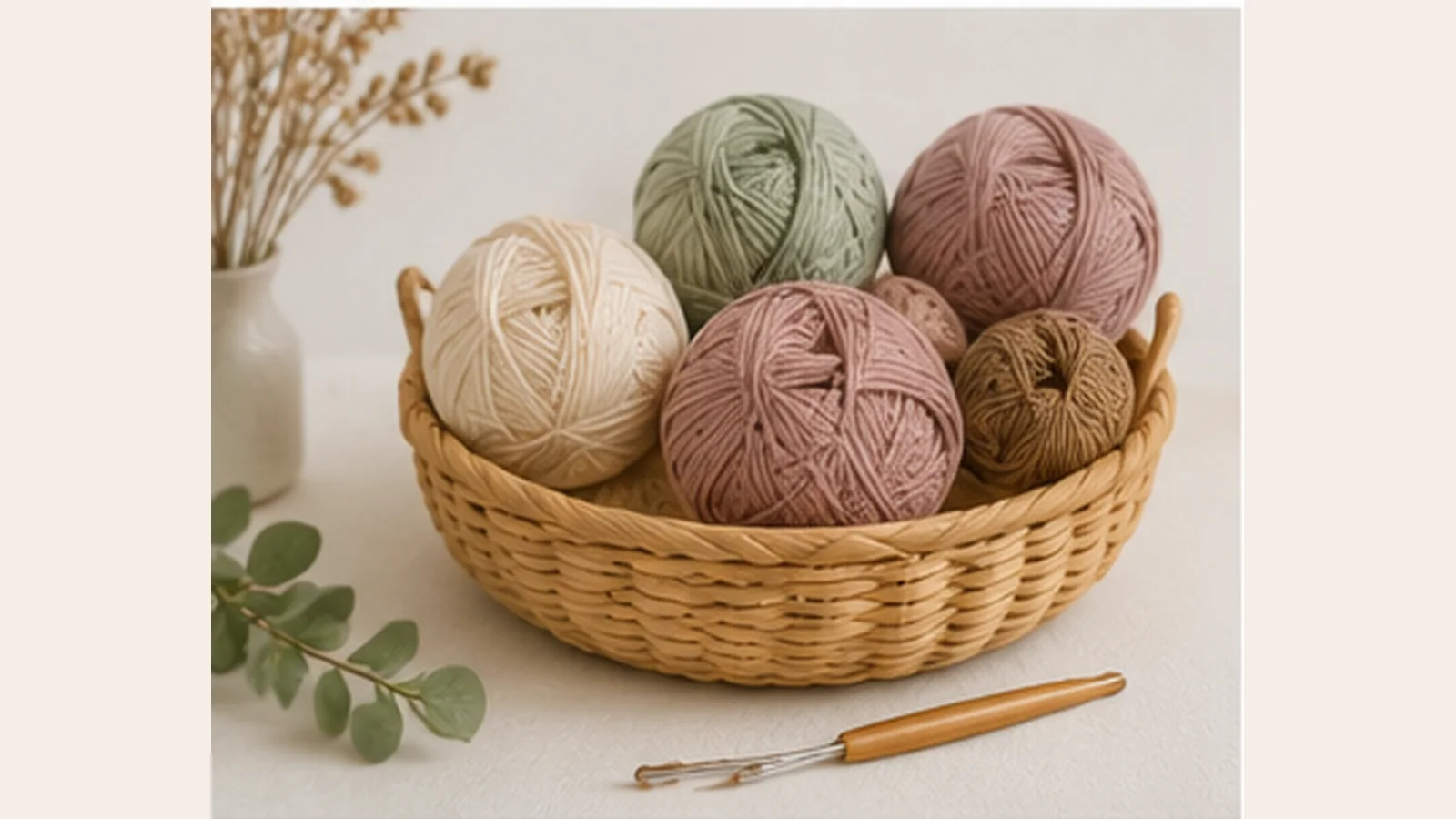 Crochet blanket yarn in medium bulky and super bulky weights beside crochet hooks