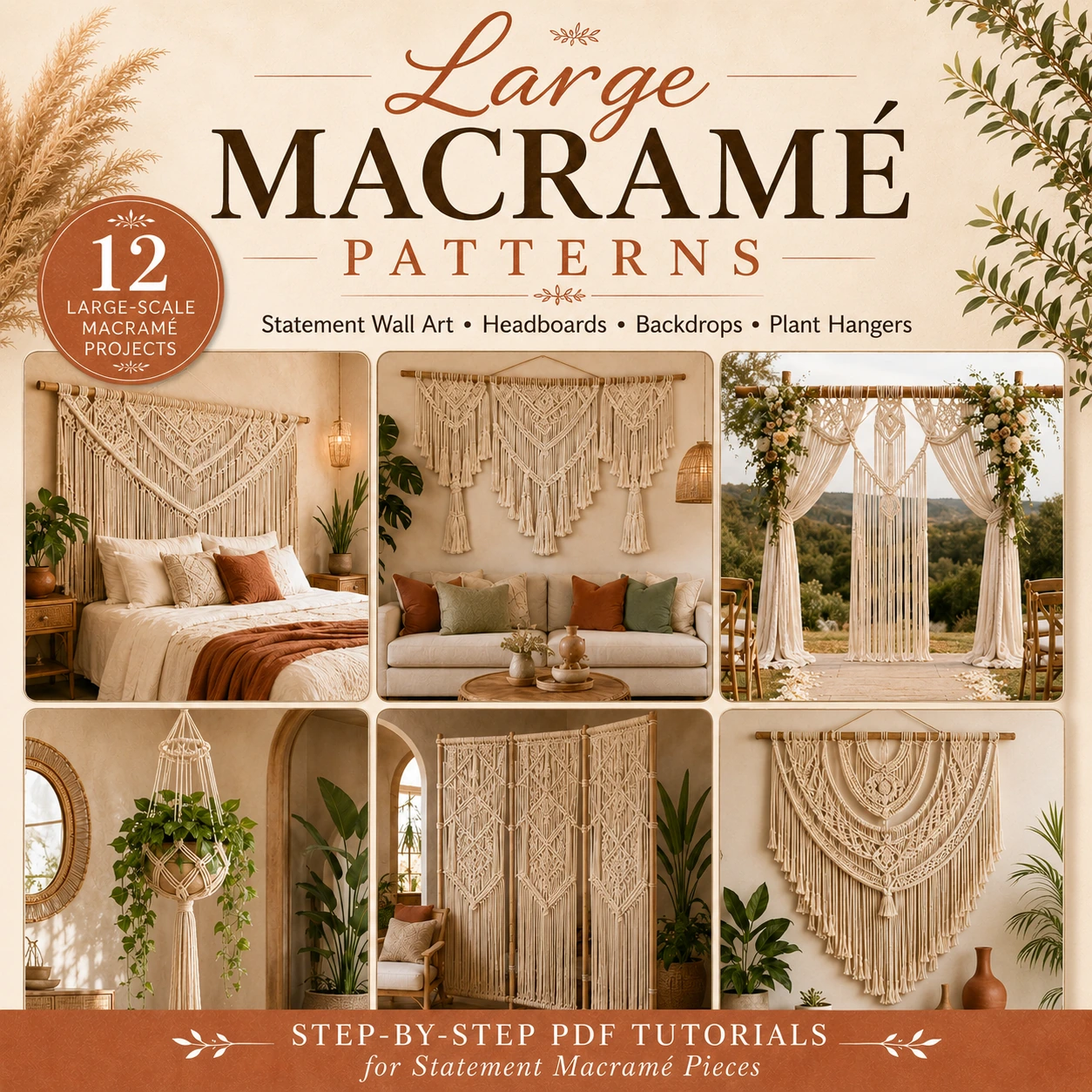 12 large macrame patterns for wall hangings headboards plant displays and boho decor
