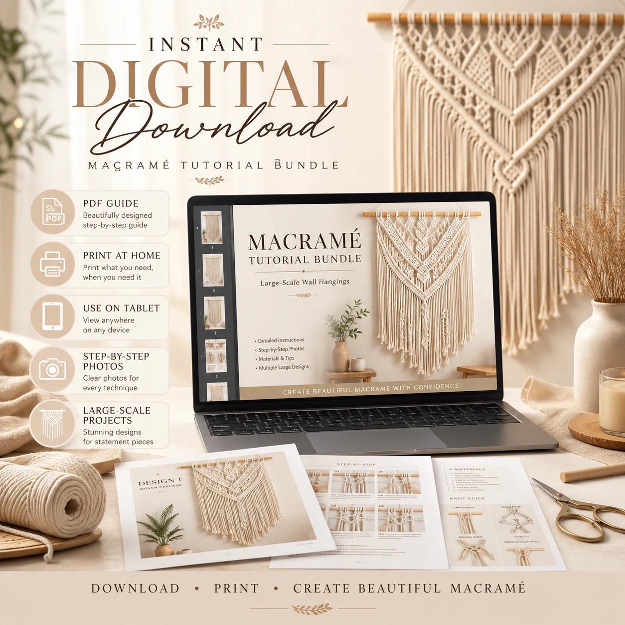 12 Large Macrame Patterns | Wall Hangings, Headboards & Boho Decor PDF - Image 10