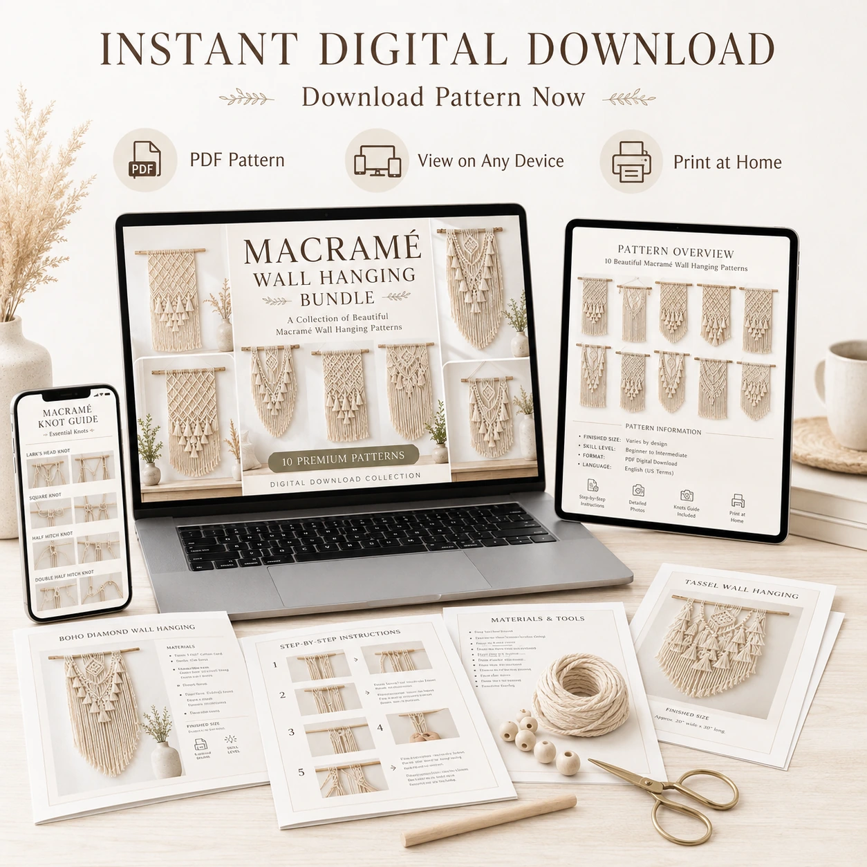 Macrame Wall Hanging Pattern Bundle – Boho Decor, Curtain & Mirror PDF - Image 6