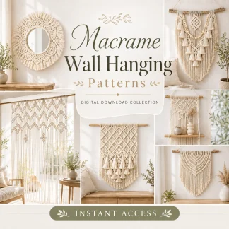 Macrame wall hanging pattern bundle with boho wall decor, curtain and mirror designs