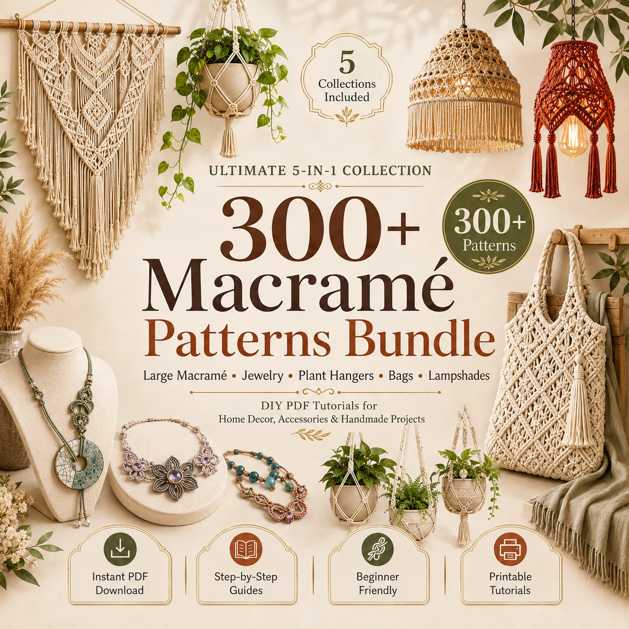 300 plus macrame patterns bundle with wall hangings plant hangers bags jewelry and lampshades