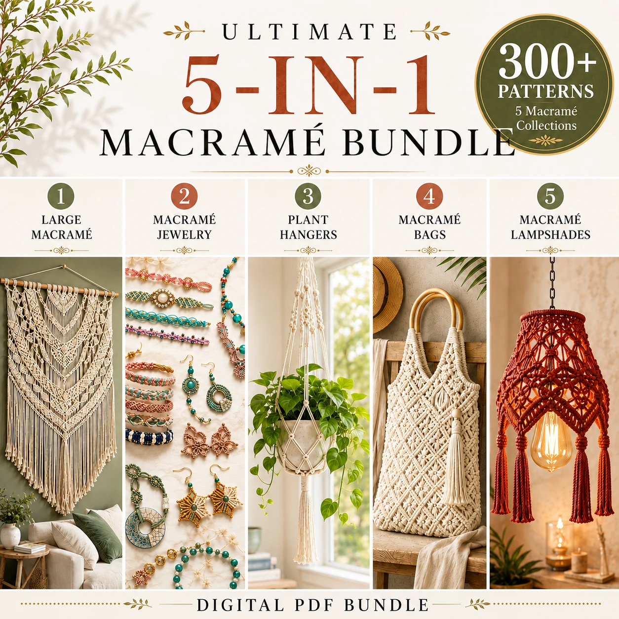 300+ Macramé Patterns PDF Bundle | Wall Hangings, Jewelry, Bags, Plant Hangers & Lampshades - Image 3