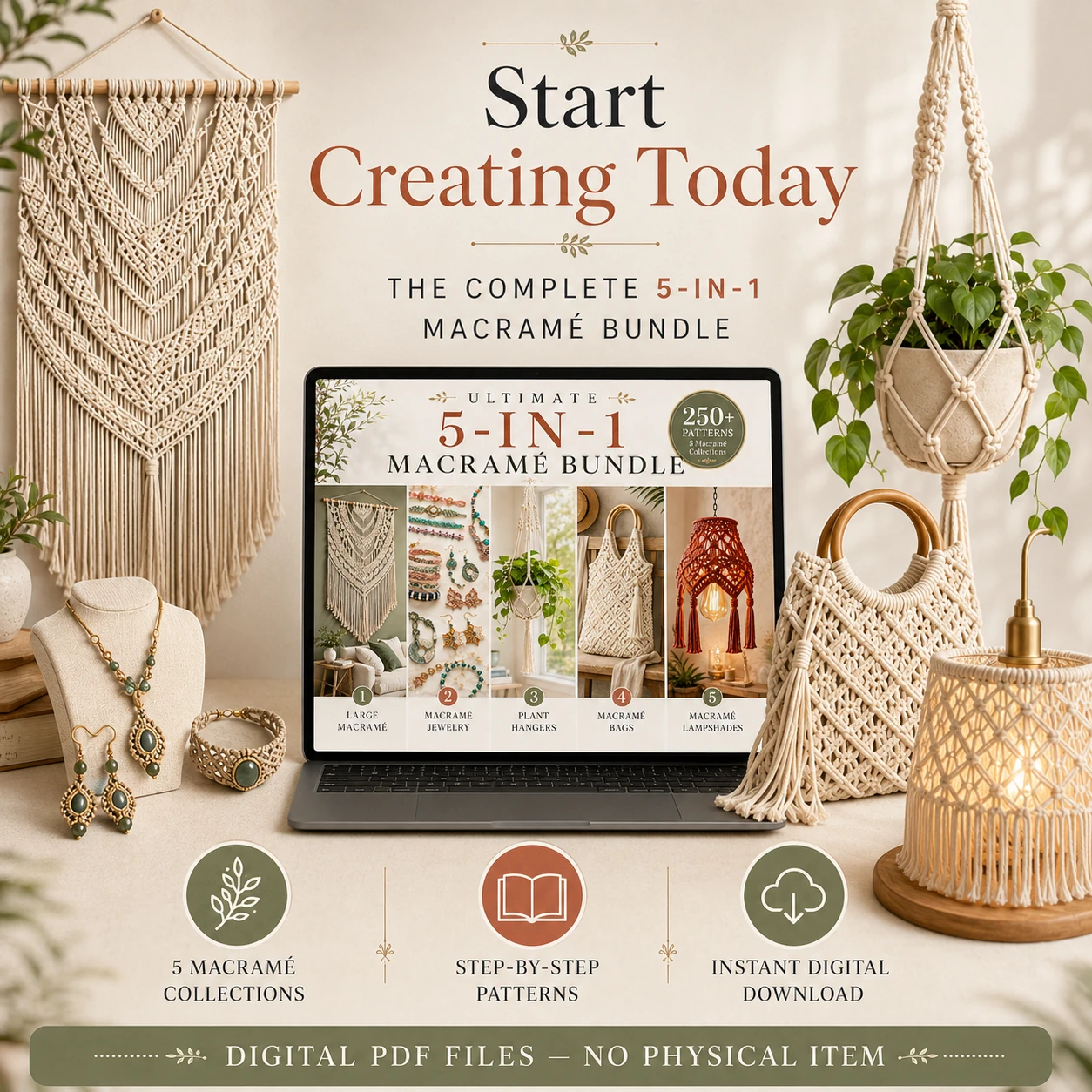 300+ Macramé Patterns PDF Bundle | Wall Hangings, Jewelry, Bags, Plant Hangers & Lampshades - Image 12