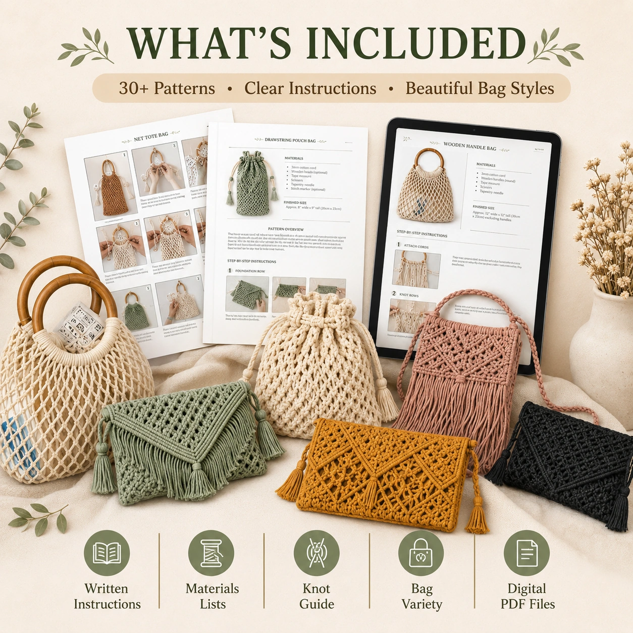 30+ Macrame Bag Patterns | Purses, Totes, Clutches & Shoulder Bags PDF - Image 2