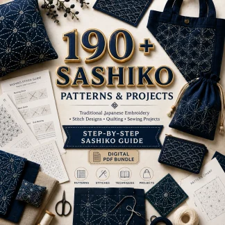 190+ Sashiko patterns and projects bundle with Japanese embroidery geometric motifs quilting and sewing designs