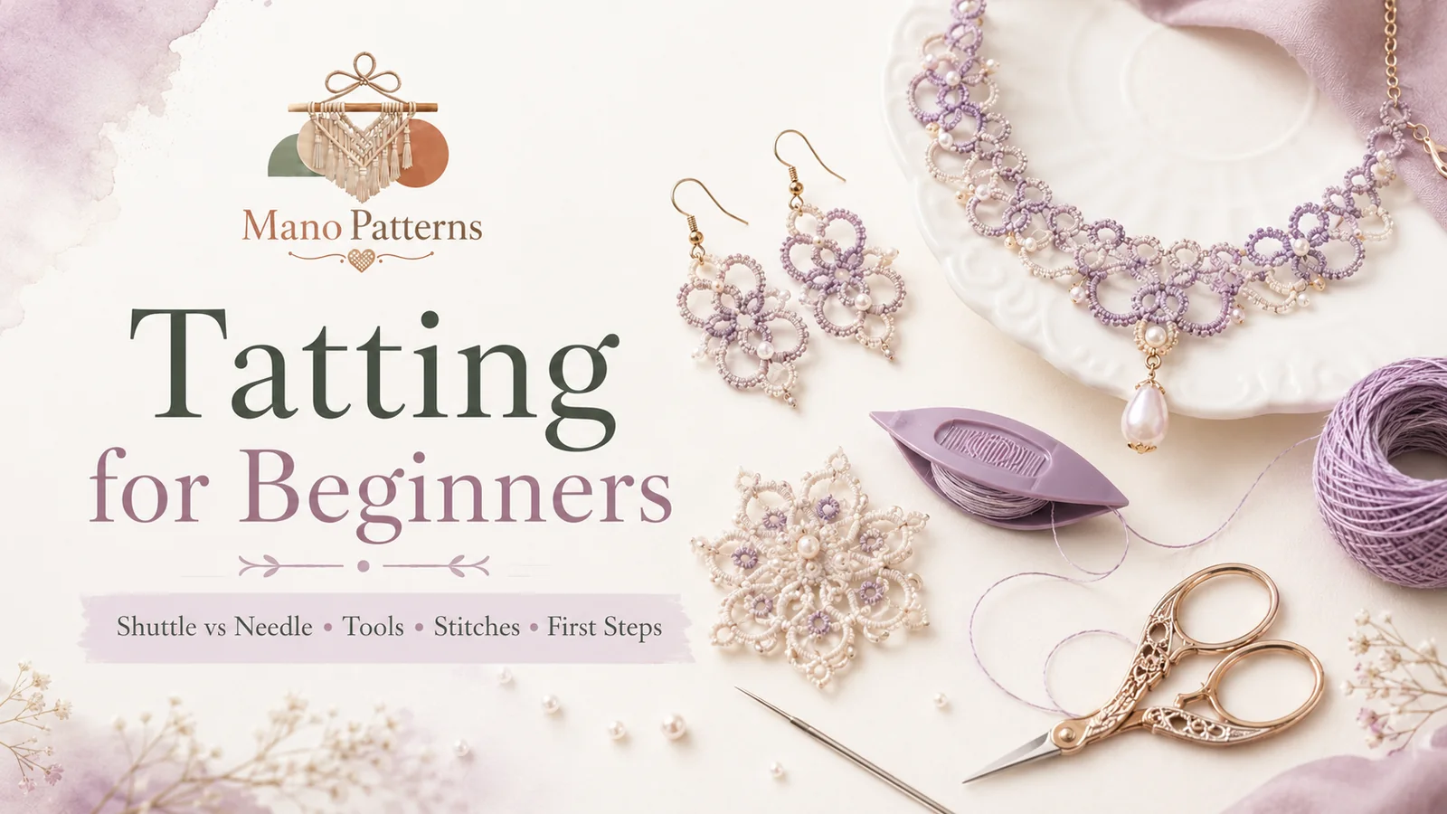 Tatting for beginners with shuttle thread lace rings chains and beginner tools